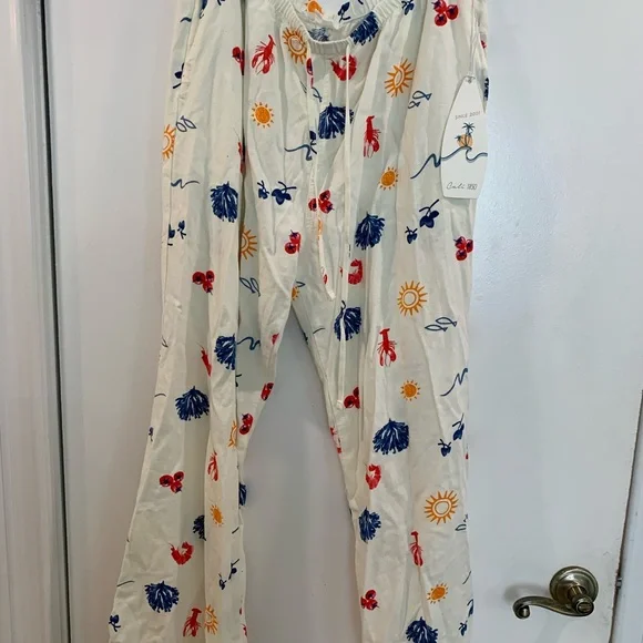 Printed Linen Pull On Pants - White - Picture 6 of 7